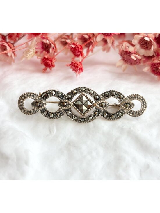 Jewelry - Art Deco Abstract Marcasite Accented Sterling Silver Vintage 925 Brooch | Pin